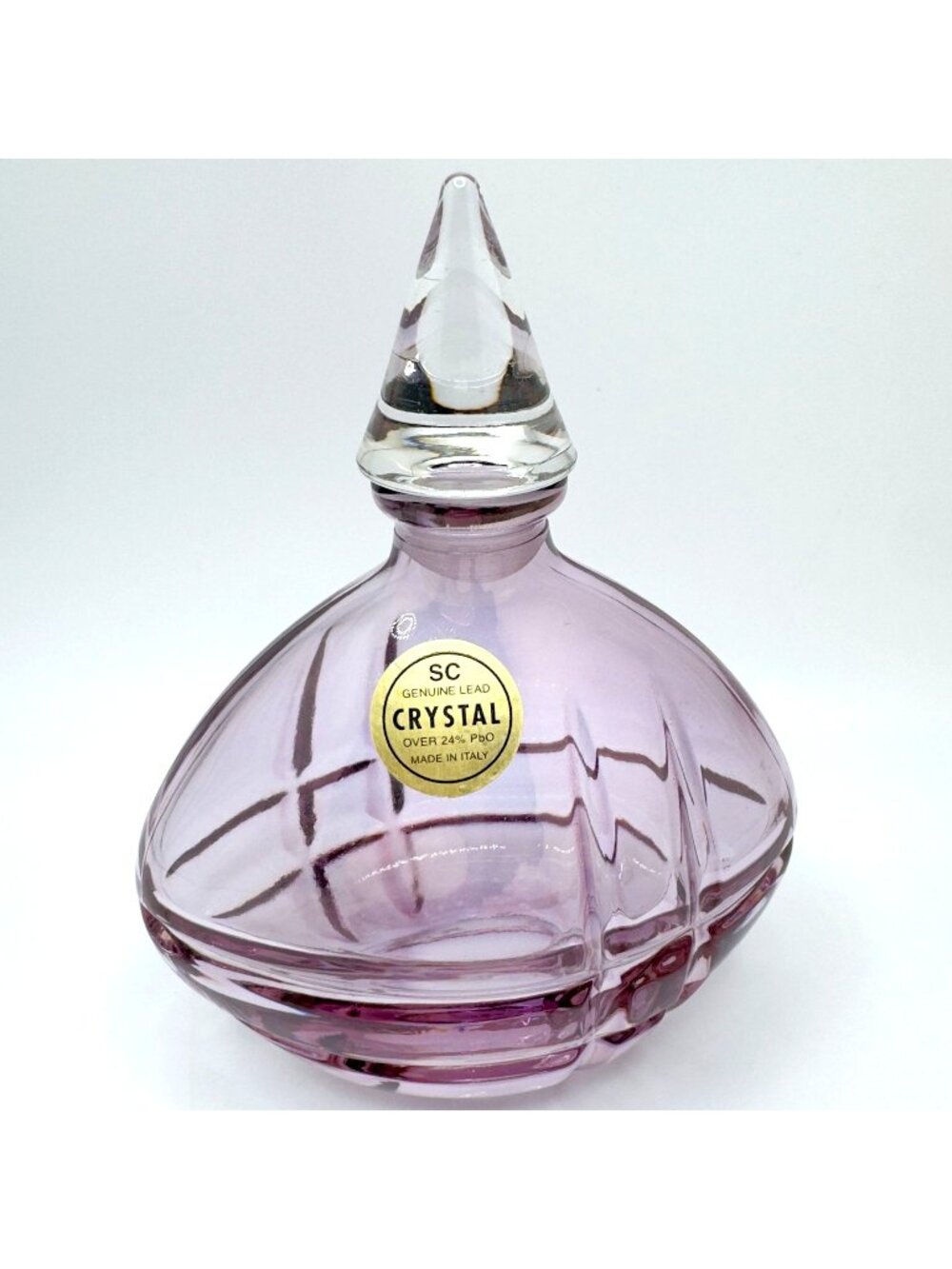 Vintage SC Italian Lead Crystal Perfume Bottle Stopper Purple 24% PbO 5" Tall